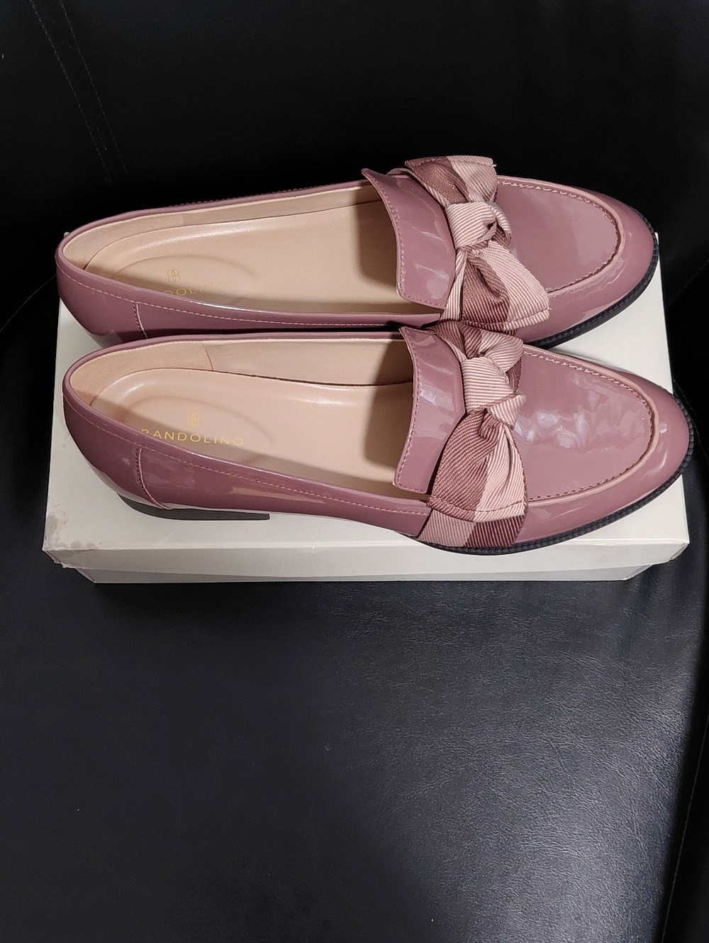 Bandolino Mauve Patent Loafers with Grosgrain Bow